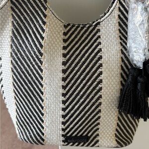 Sakroots Black and Cream Striped Woven Tote